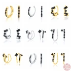 Aide 925 Стерлинговое серебро черный кубический цирконий драгоценный Кафф для женщин двойной Слои алмаз АРК линия клип серьги, хорошее ювелирное изделие