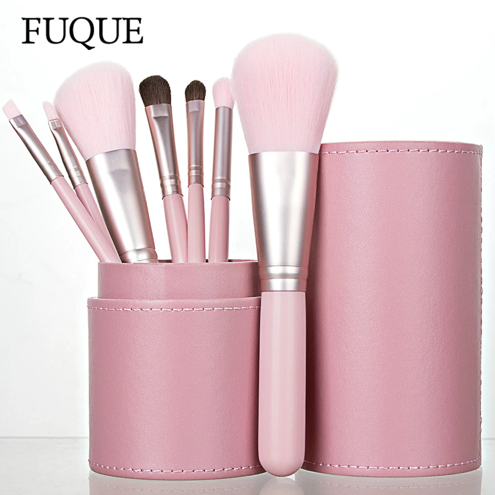 

FUQUE 7 Pcs Pink Makeup Brushes Set Eyeshadow Eyebrow Powder Foundation Cosmetic Beauty Make Up Tool Kit Maquillaje
