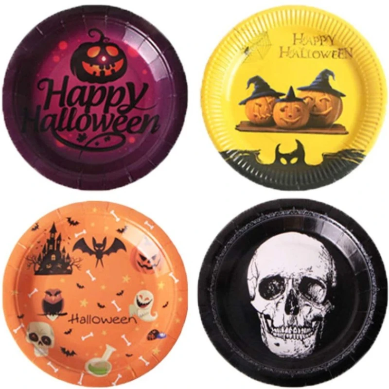 

7inch 10pcs Disposable Tableware Paper Plate Halloween Decoration Party Supplies Ghost Pumpkin Head Ghost Skull Baby Shower