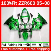 green flames injection body 100 fit for kawasaki zzr600 05 06 07 08 zzr 600 zzr 600 cc 2005 2006 2007 2008 oem fairing 4lq 89
