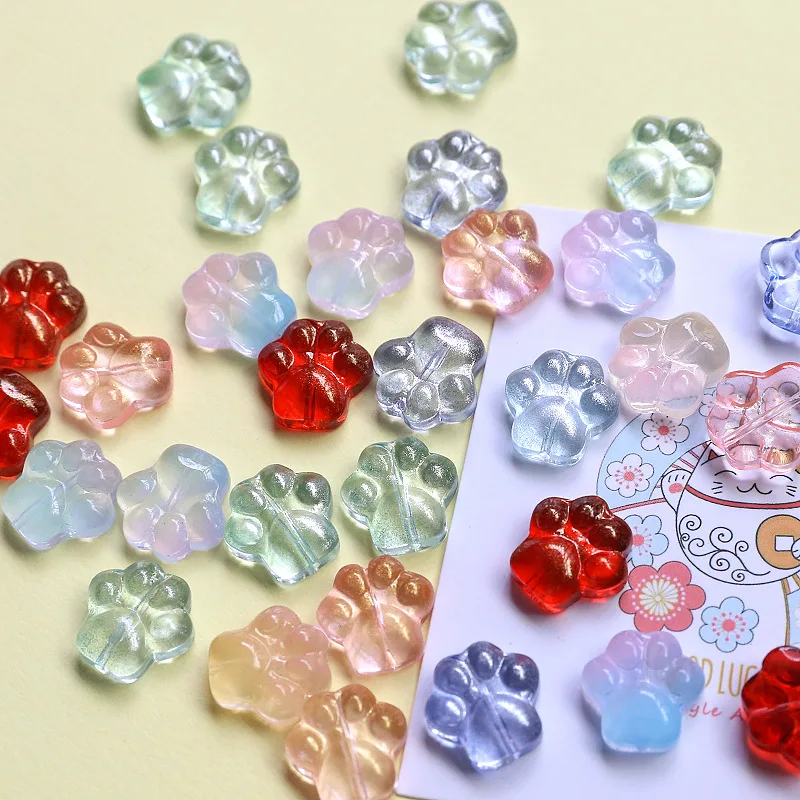 

10Pcs 13MM Gradient Color Cat paw Beads Czech Glass Loose Spacer Beads for Jewelry Making Hairpin Handmade Diy Accessories