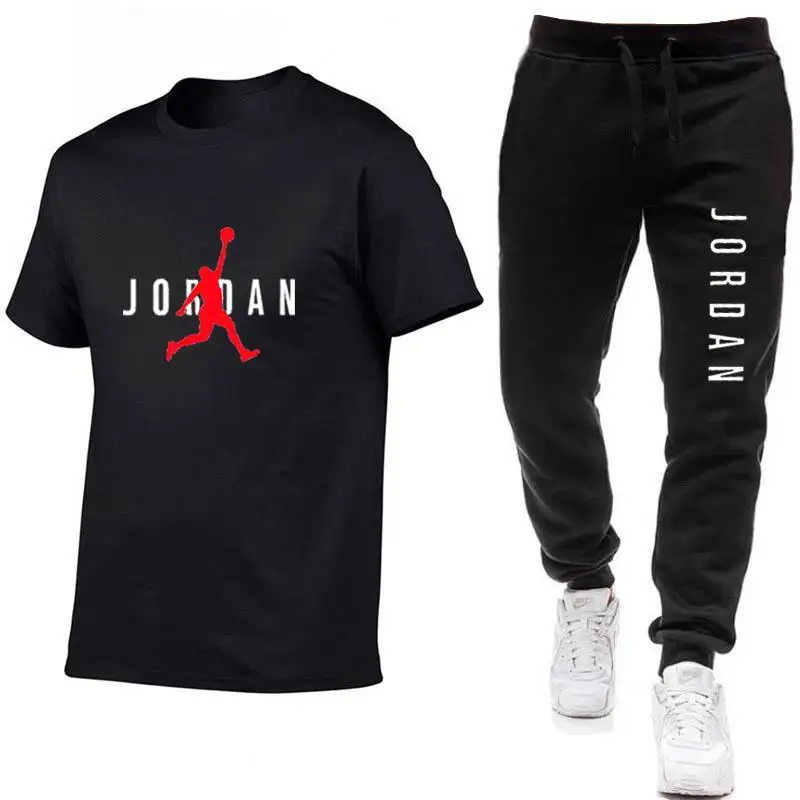 

2021Hot-Selling Summer T-Shirt Pants Set Casual Brand Fitness Jogger Pants T Shirt Hip Hop Fashion Men's Tracksuits
