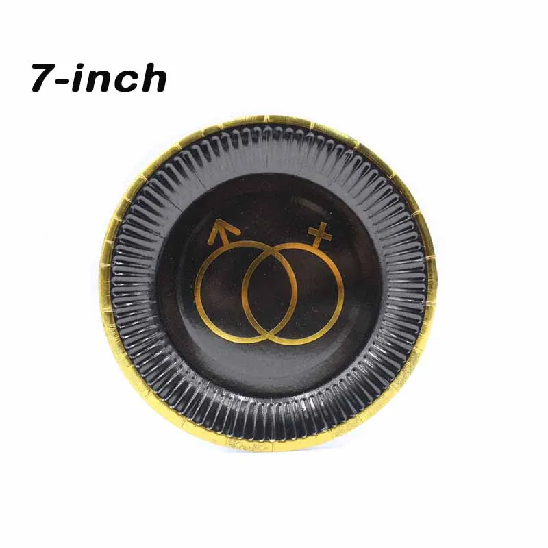 Plates 7-inch 10pcs Черные тарелки, салфетки для стаканчиков, соломинки, Свадебные Декорации для взрослых, юбилей, дней рождения, вечеринок, одноразовые столовые приборы в Золотой горошек - Цвет: Plates 7-inch 10pcs