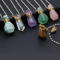 natural rose pink quartz perfume bottle pendant necklace for women fashion pearls chain free gift pearl glasses chain accessory