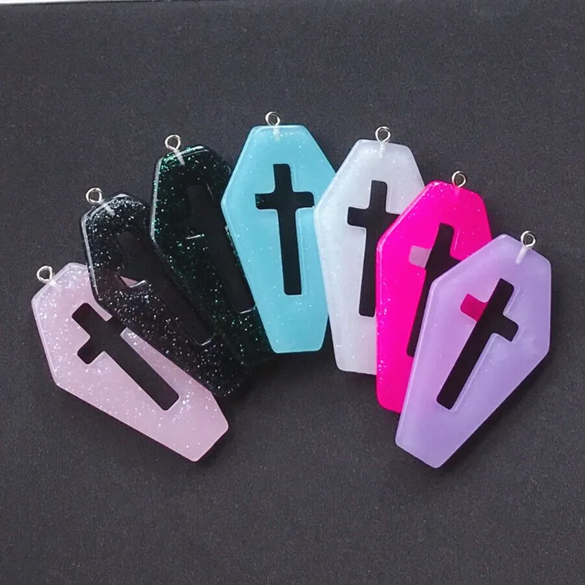 

10pcs 53mm*30mm Cutout Coffin Planchette Charms Punk Cross Flatback Resin Cabochons Necklace Pendant DIY Making Accessory