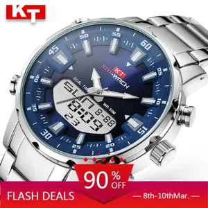 Часы мужские, водонепроницаемые, с двойным дисплеем и будильником