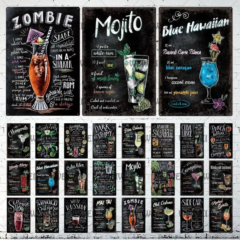 Tinbar летнее пиво Ретро Металлические оловянные знаки Mojito мартини Коктейльная