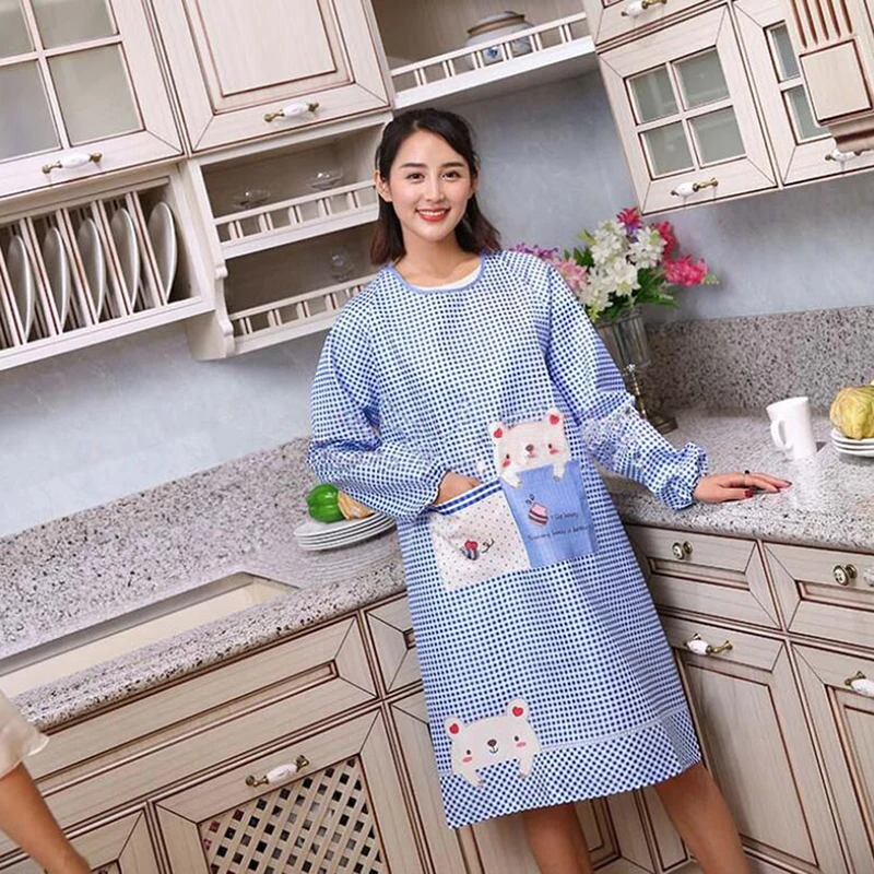

Zipper Kitchen Apron Long Sleeve Men And Women Waterproof And Oil Proof Overalls Protective Clothing Adult Smock