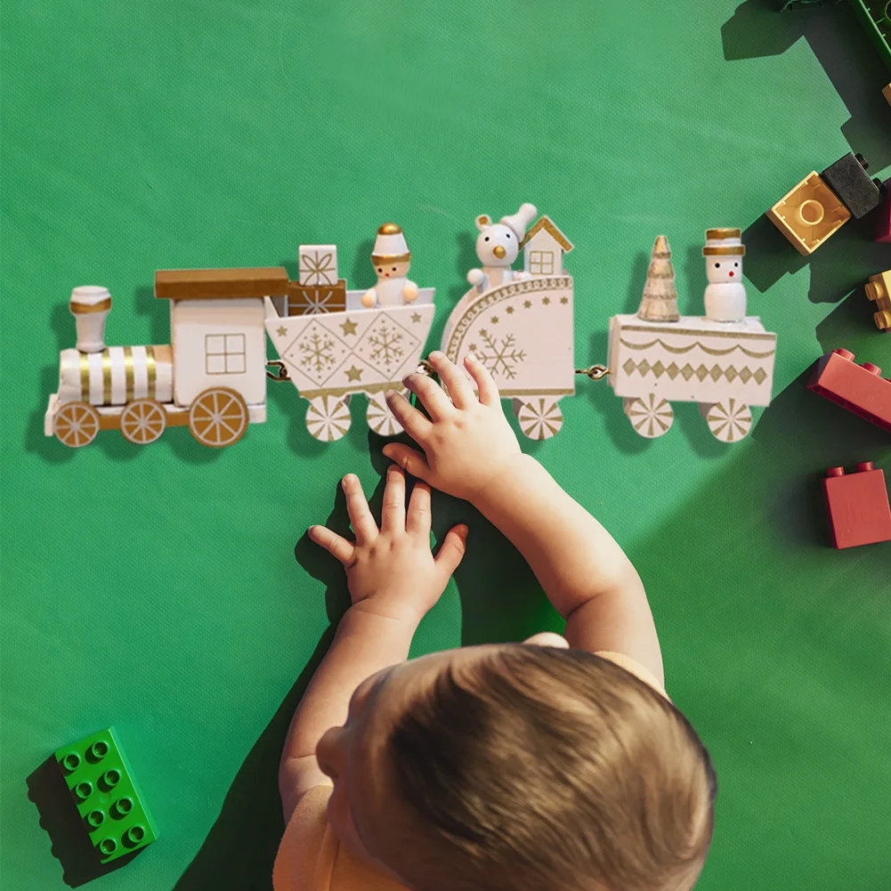 

Christmas Train Creative Carriage Wood Train Merry New Year Home Room Ornaments Props Christmas Santa Claus Decor