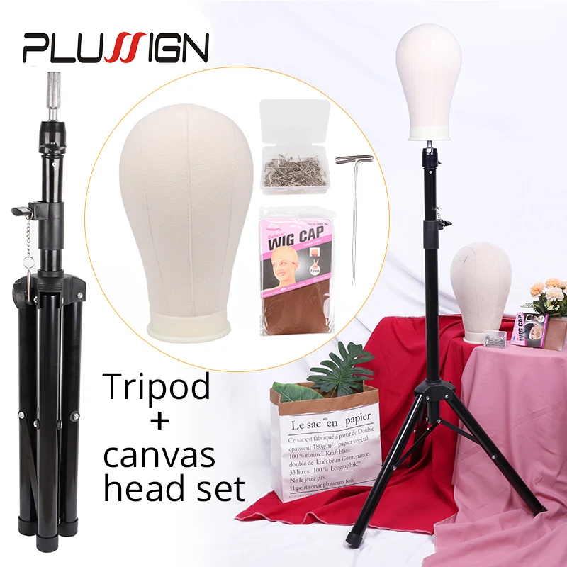 Adjustable Wig Tripod Stand And Canvas Head 21Inch To 25Inch Wig Accessories Display Styling Head Professional Wig Making Tools enlarge
