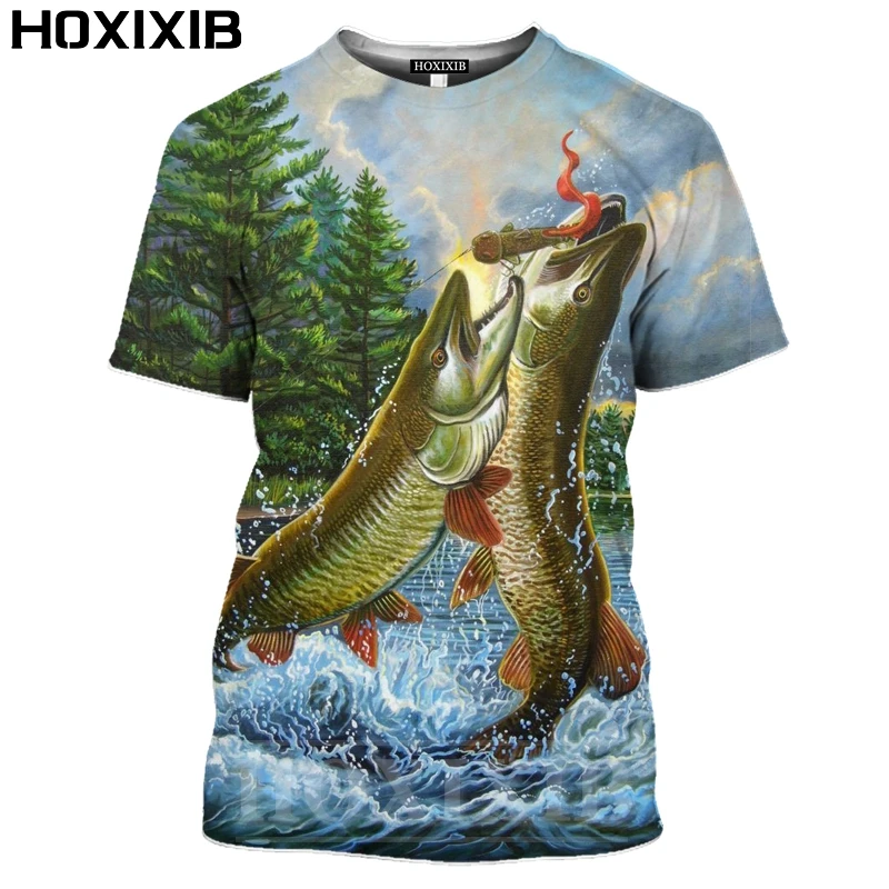 Футболка HOXIXIB с изображением речной рыбалки и буя мужская женская футболка для