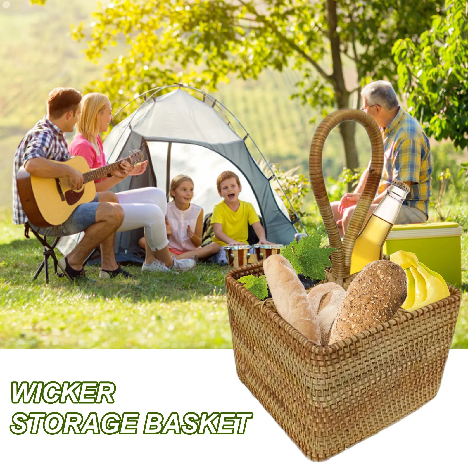 

Rattan Hanging Basket Multifunctional Wicker Picnic Cosmetic Storage Box Kitchen Supplies Household Tools Storage Rack Box
