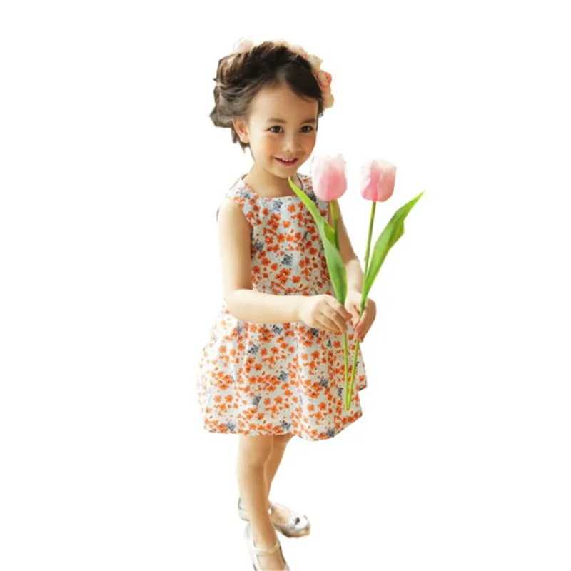 Детское летнее платье без рукавов с цветочным принтом и открытой спиной | Детская