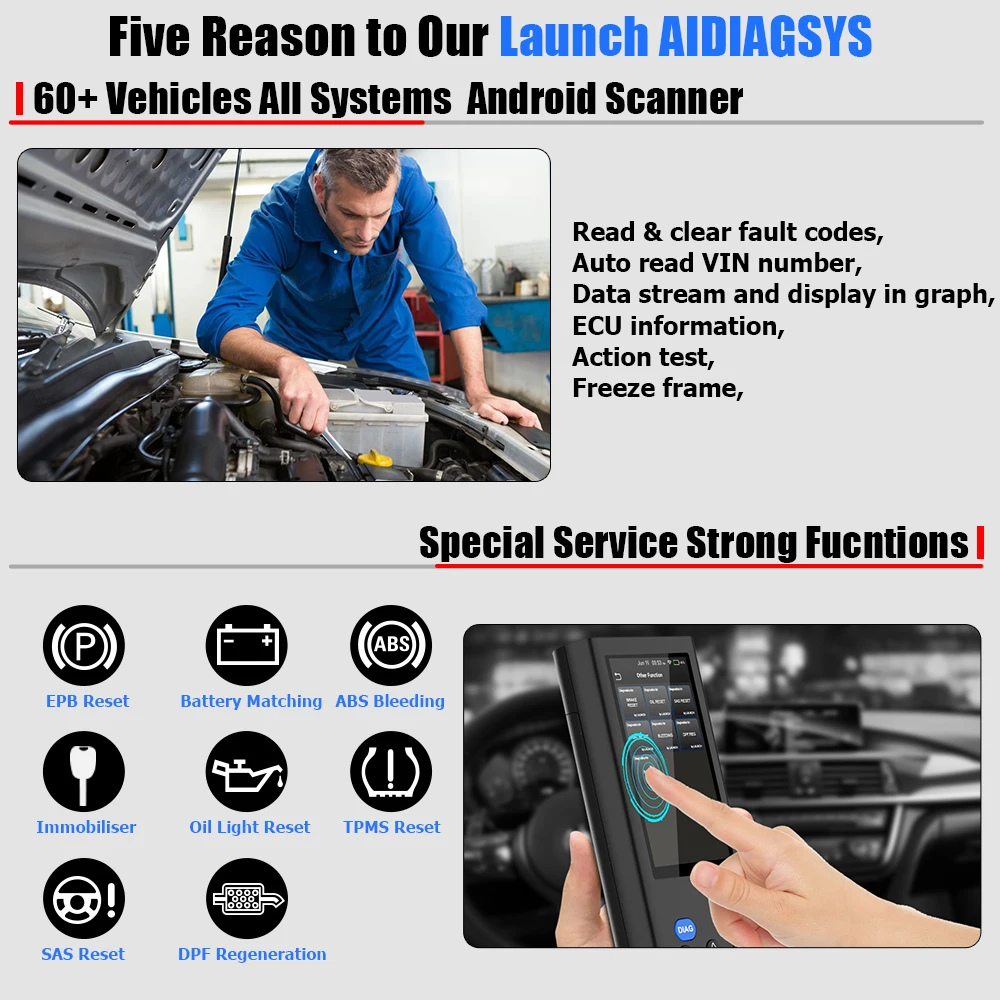 Launch X431 AIDIAGSYS полная система OBD2 сканер ABS DPF Сброс масла TPMS Программирование OBD2 автоматический сканер PK MK808 автомобильный диагностический инструмент