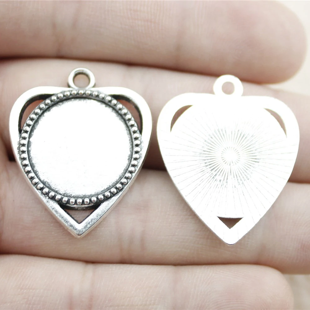 

5pcs 18mm Inner Size Antique Silver Color Heart Shaped Cabochon Base Setting Blank Pendants For Jewelry Making