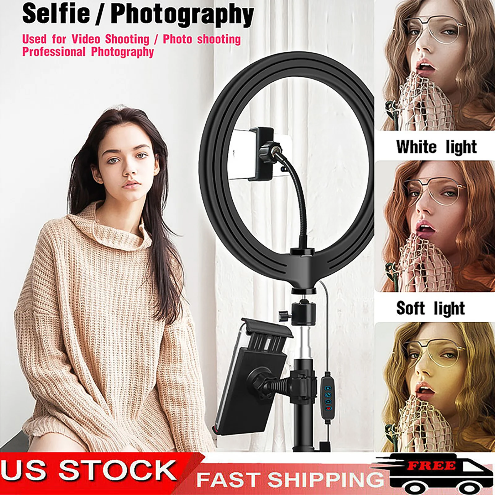 

26 см светодиодный селфи кольцо светильник с 1,1 дюймов Штатив для планшетов и телефонов Светильник Зажим с регулируемой яркостью телефон сел...