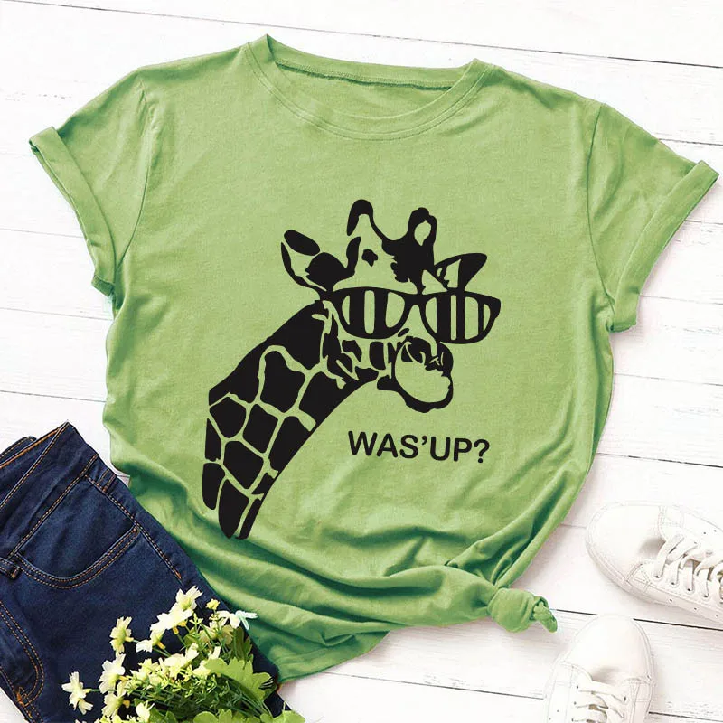 Новая летняя футболка с короткими рукавами и изображением жирафа бабочкой
