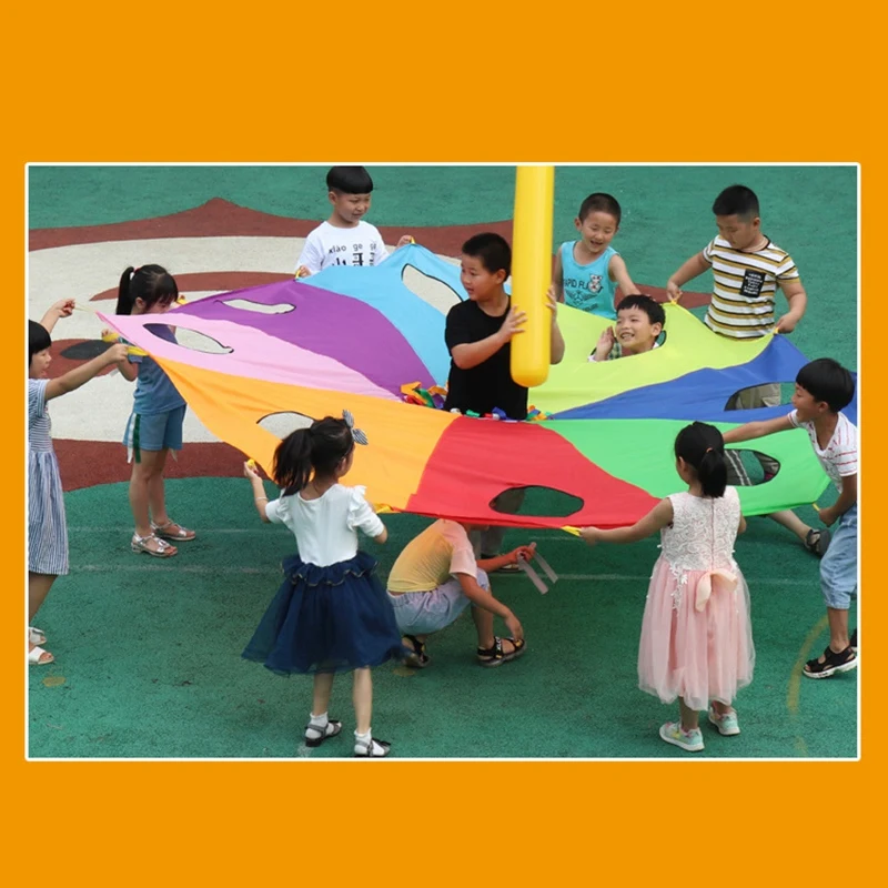 

Rainbow Umbrella Prachute Toys 118 Inch with 9 Holes Parent-Child Activities Sports Game Props Kids Outdoor Toys