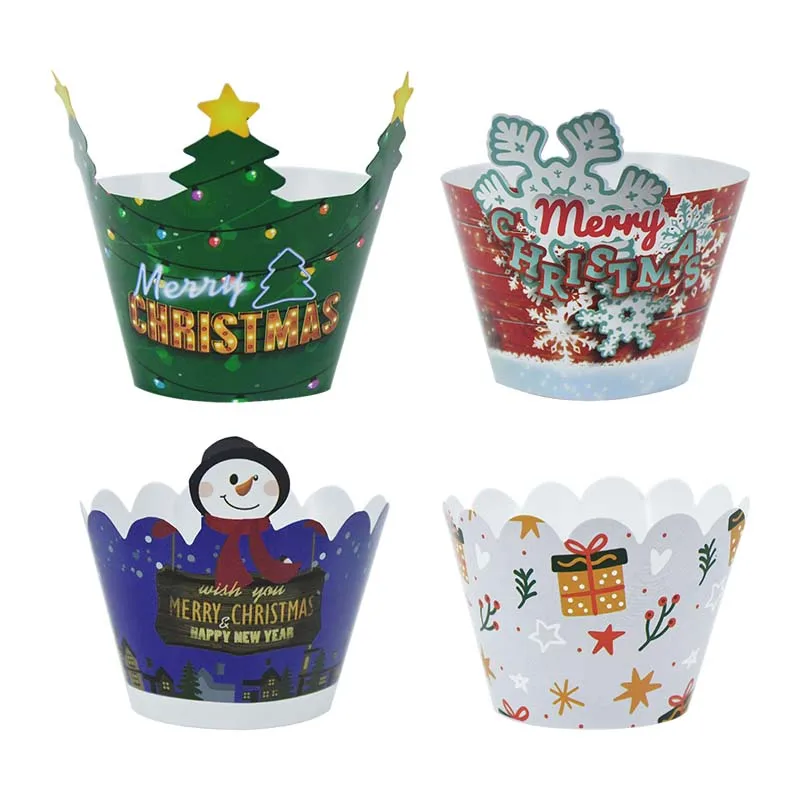 

24Pcs/set Christmas Party Merry christmas Cupcake Decorations Santa Snowman Cake Toppers Cupcake Wrapper Navidad Party Supplies