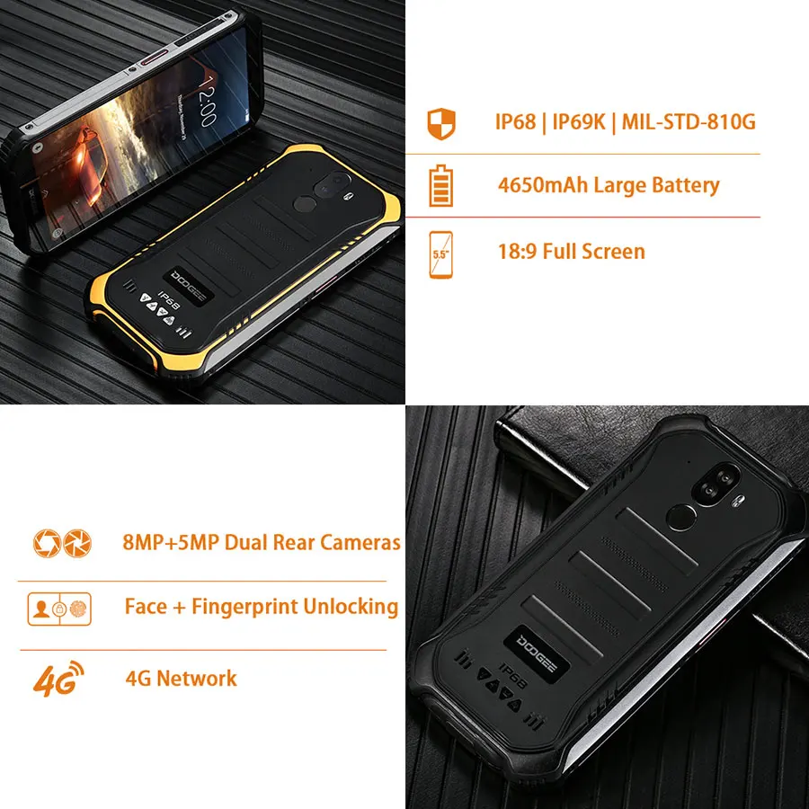 DOOGEE S40 Lite IP68 2 ГБ + 16 Гб четырехъядерный Android 9 0 прочный мобильный телефон 5 дюймов