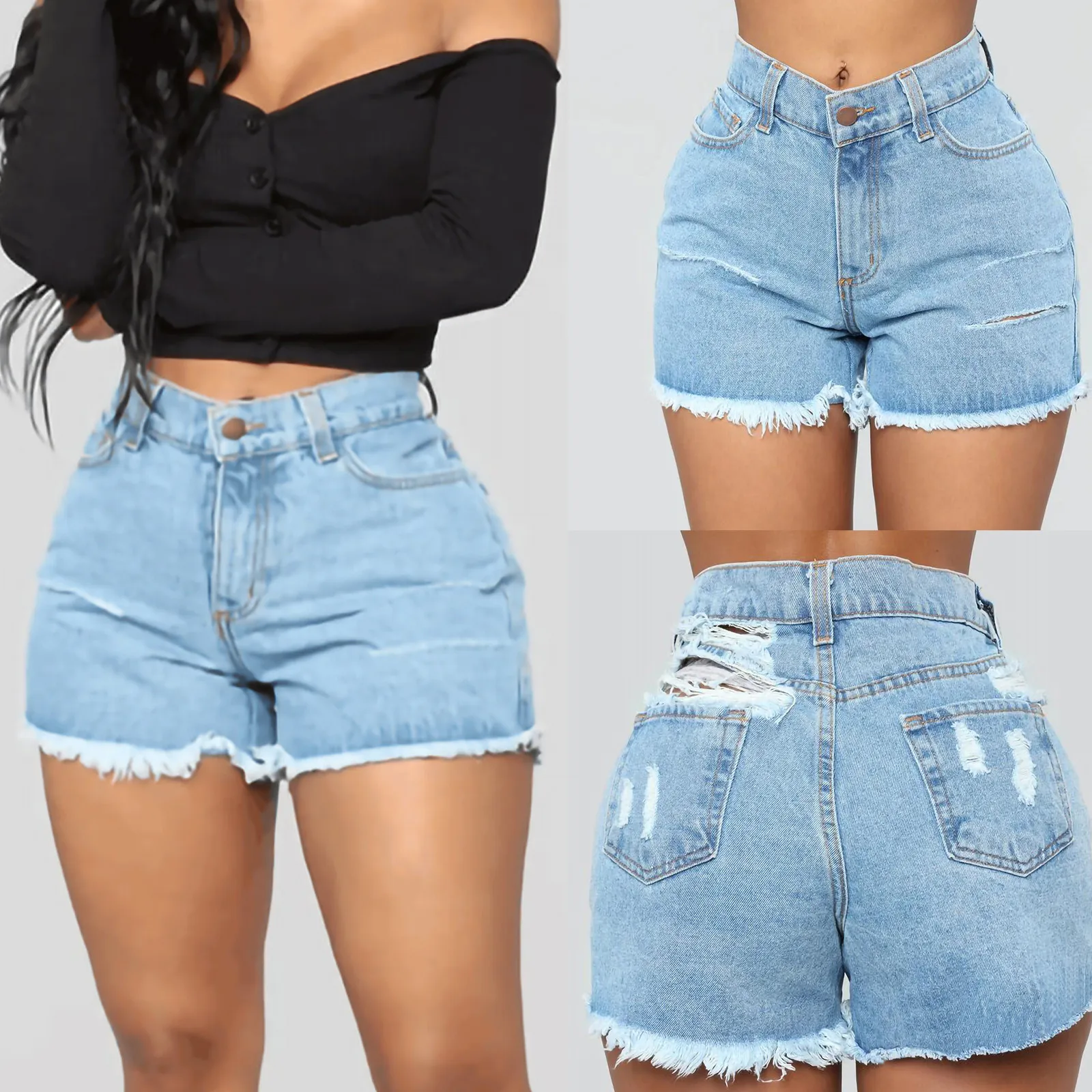 Женские рваные джинсовые Шорты со средней посадкой повседневные с потертостями