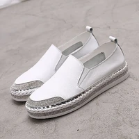 womens small white shoes 2021 spring new flat bottom leather womens shoes leisure lefu shoes diamond single shoes lazy shoes