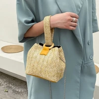 summer womens straw woven shoulder messenger bag retro ladies portable small bucket bags fashion female chain pouch handbags