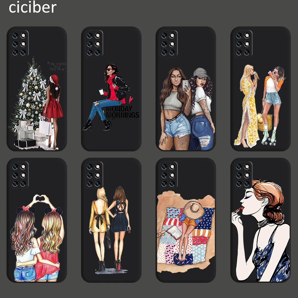 

Fashion Girl Cover for Oneplus 8 8T 9 9R 7 7T 6T Pro Phone Case For 1+9 1+9R 1+8 1+7 1+6 Nord N10 N100 Black Soft TPU Capa Funda