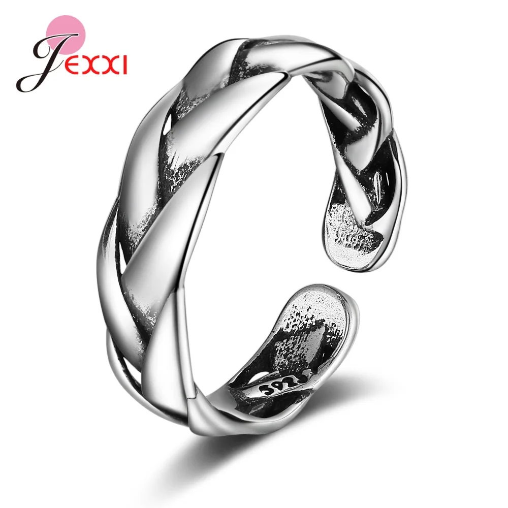 

Vintage Trendy Twisting Braid Band Cuff Open Rings for Women Men 925 Sterling Silver Finger Ring Gifts Fine Jewelry