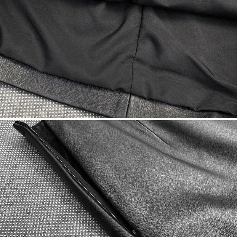 2021 Spring Genuine Leather Skirt Women Minimalist Contrast Two Color Versatile Midi Jupe Mujer Rhombic OL Wrap Faldas Oversize