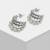 h9 amorita boutique trendy three layered cute pearl hoop earrings for women girl gold earring gift 2021