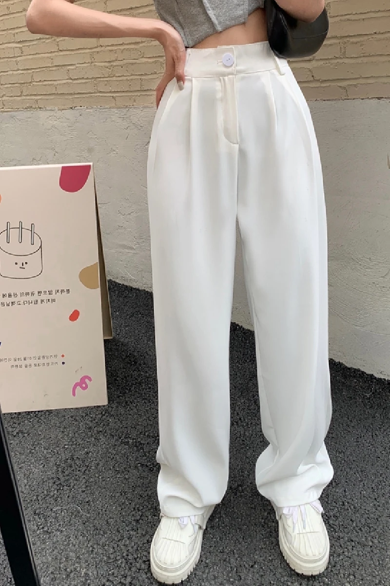 

2021 New Suit Pants Women Summer Wide Leg Pants High Waist Casual Loose Thin Trousers Trend