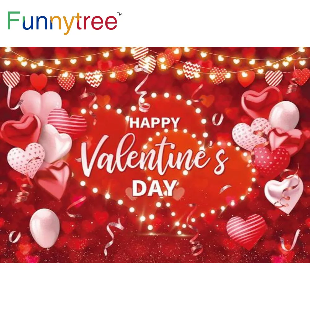 

Funnytree Valentine's Day Party Feb 14th Background Love Heart Bokeh Glitter Engagement Wedding Bridal Shower Decor Backdrop