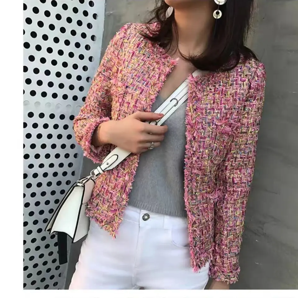 

Spring, autumn and winter new socialite tweed gold silk woven small fragrant wind coat women short