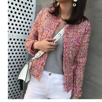 spring autumn and winter new socialite tweed gold silk woven small fragrant wind coat women short