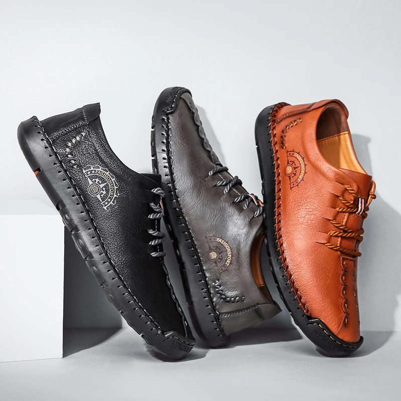 

Men's Shoes Spring Autumn Leather Casual Shoes Breathable Handmade Loafers Brand Mens Shoes Flat Moccasins Men Sneakers 38-48