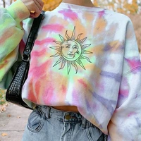 autumn women printed pullover crew neck long sleeve sweatshirt tie dye rainbow colorful graffiti hoodies casual loose streetwear