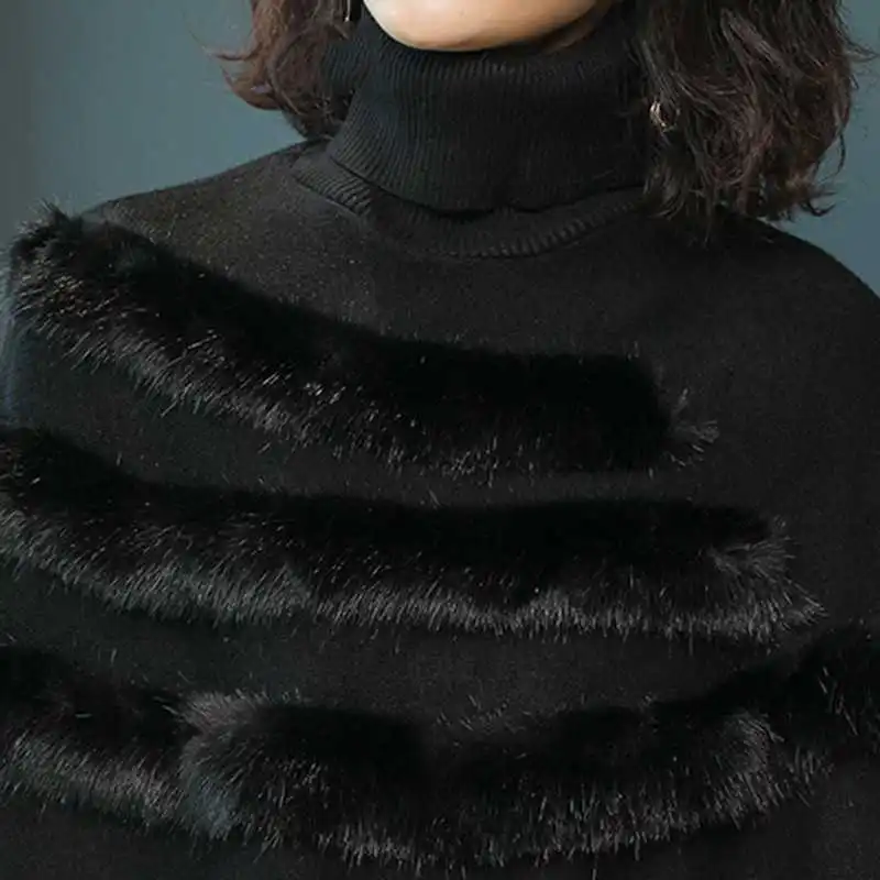 CHICEVER Autumn Winter Sweater For Women Turtleneck Batwing Sleeve Loose Tassel Pullovers Tops Female Fashion Casual Clothes New | Женская