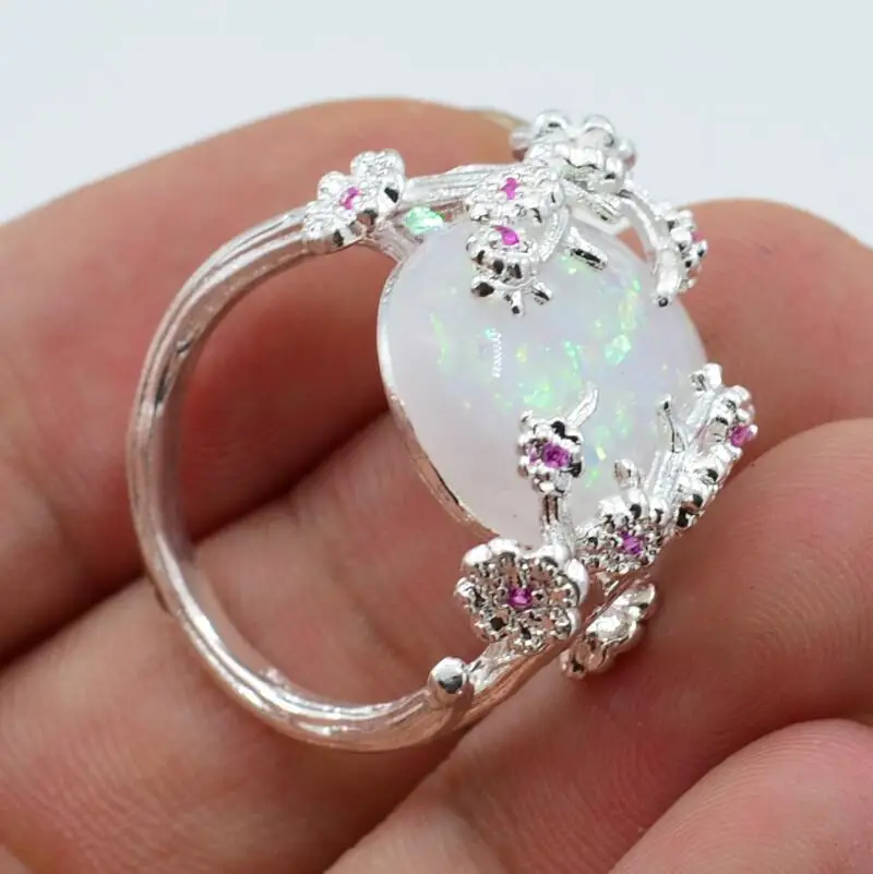 

New Fashion Opal Ring for Women Personality Vintage Chinese Style Plum Blossom Fine Jewelry