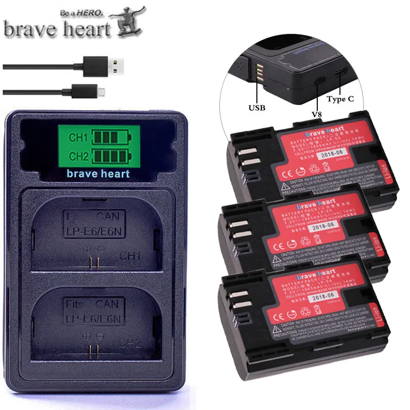 charger and 3battery Декодированный lpe6 bateria lp e6 E6N LP-E6N LP-E6 батарея+ двойное зарядное устройство для Canon 5D Mark II Mark III 6D 7D 60D 60Da 70D 80D DSLR - Цвет: charger and 3battery