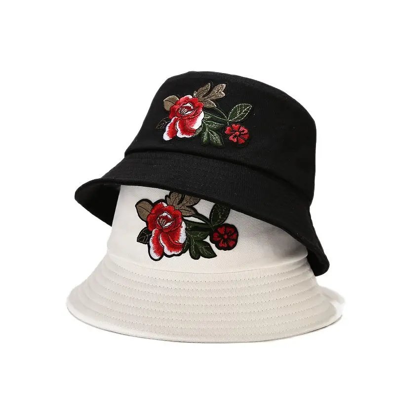 

Unisex Embroidered Flower Foldable Panama Bucket Hat Beach Sun Hat Street Headwear Fisherman Outdoor Cap Men and Woman Hat