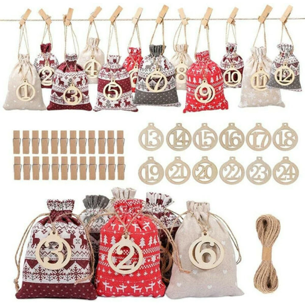 

Christmas set Christmas DIY Advent Calendar 24Pcs Countdown Numbers Bag Candy Storage Pouch Mini Gift bag