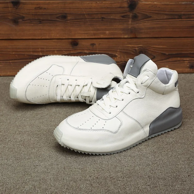 Кроссовки мужские высокие из натуральной воловьей кожи повседневная обувь на