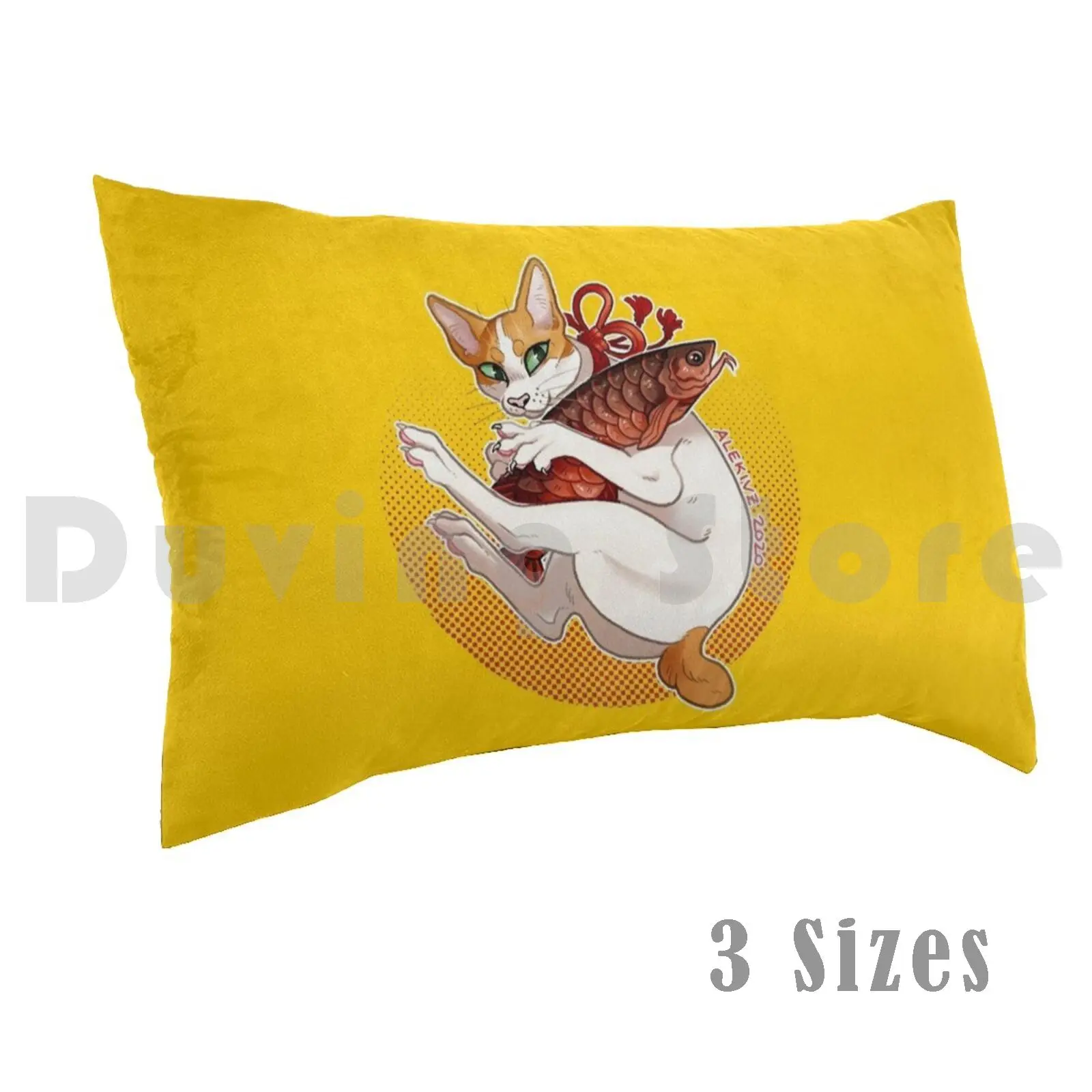 Оранжевая наволочка Lucky Bobtail с принтом 50x75 японская счастливая кошка Манеки Neko