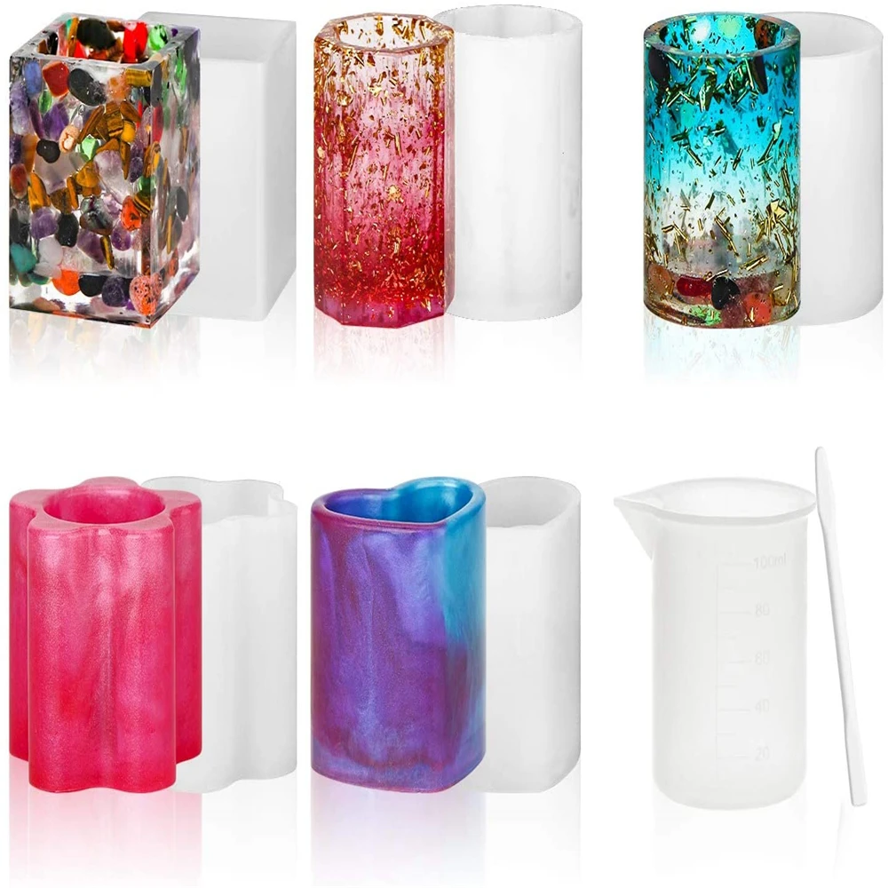 

7 шт./компл. Набор форм для ручек 5 шт. многообразные силиконовые формы из кристаллической смолы 1 шт. 100 мл мерный стакан 1 шт. мудлер
