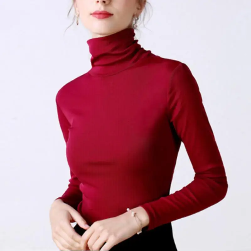 

2020 Spring Autumn Plus Size 3XL Sexy Basic T Shirt Women Turtleneck Long Sleeve T-Shirt Slim Women Tshirt Female Tops Tee Shirt
