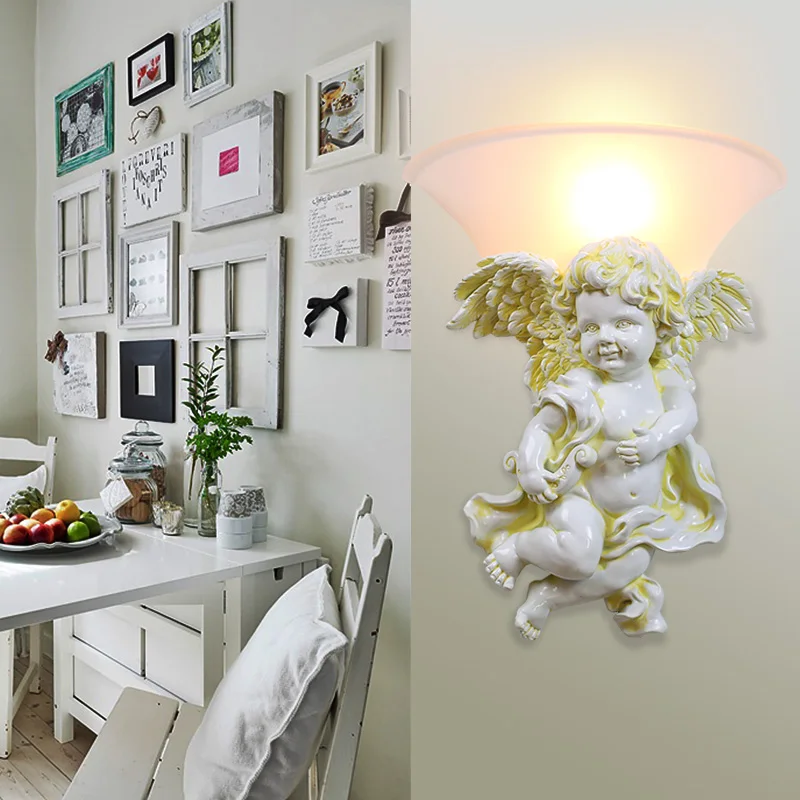

Simple angel wall lamp European bedside living room TV wall aisle restaurant creative bedroom retro wall lamp WF1019