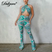 dulzura paisley print women halter jumpsuit hollow out backless bodycon sexy streetwear party club 2021 summer rompers sporty