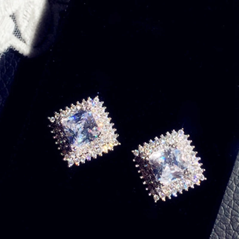 Полностью циркониевые квадратные подвески серьги для женщин очаровательные