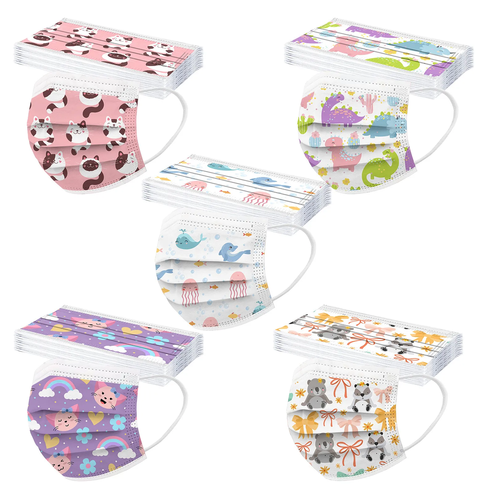 50 шт. одноразовые пылезащитные маски для лица с мультяшным принтом|Маски